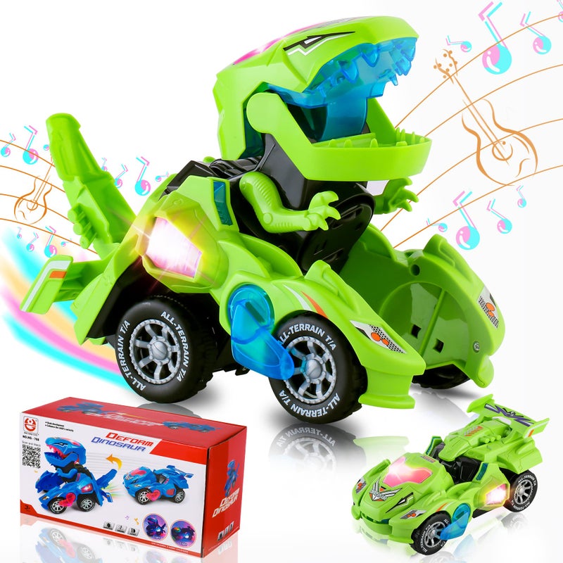 Hirger Transforming Dinosaur Car Toy for Kids, Auto Transformer Monster Truck Toys with Light & Sound for Toddler 1 2 3 4 5 Year Old, Birthday Gifts for Boy, Christmas Stocking Stuffers - Image 1